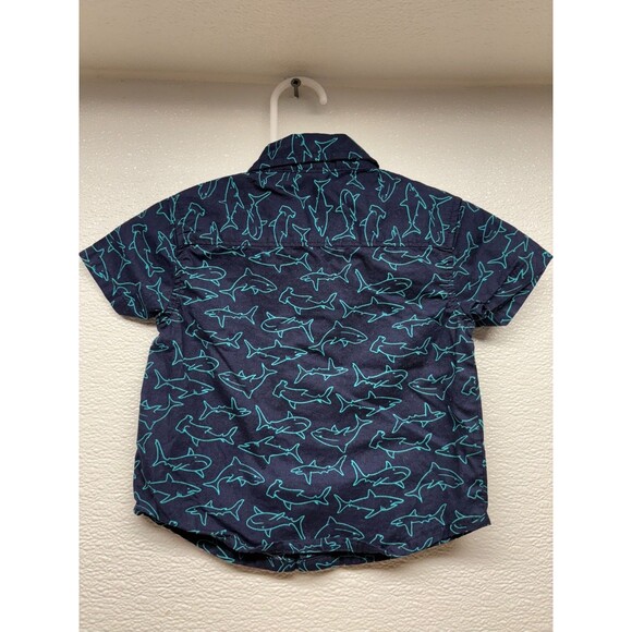 Peanut & Ollie Boys Short Sleeve Shark-Print Shirt Button Down Size: 6/9 M - Picture 2 of 8
